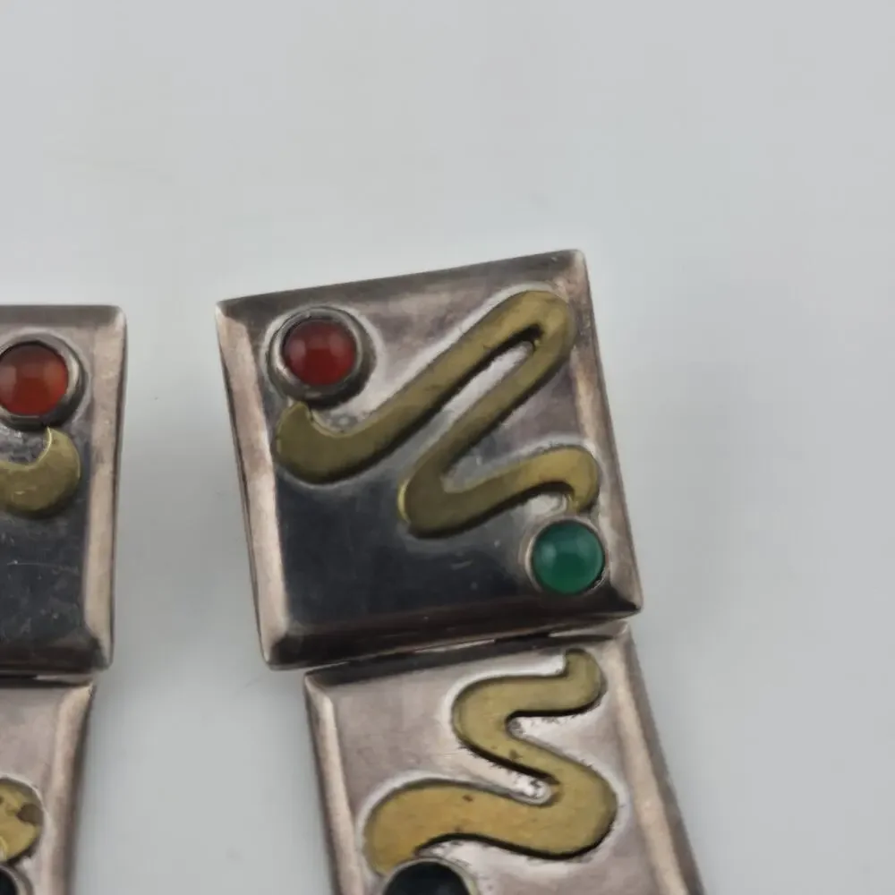 Vintage Taxco Mexico 925 Sterling Silver Modernist Snake Dangle Earrings Mcm